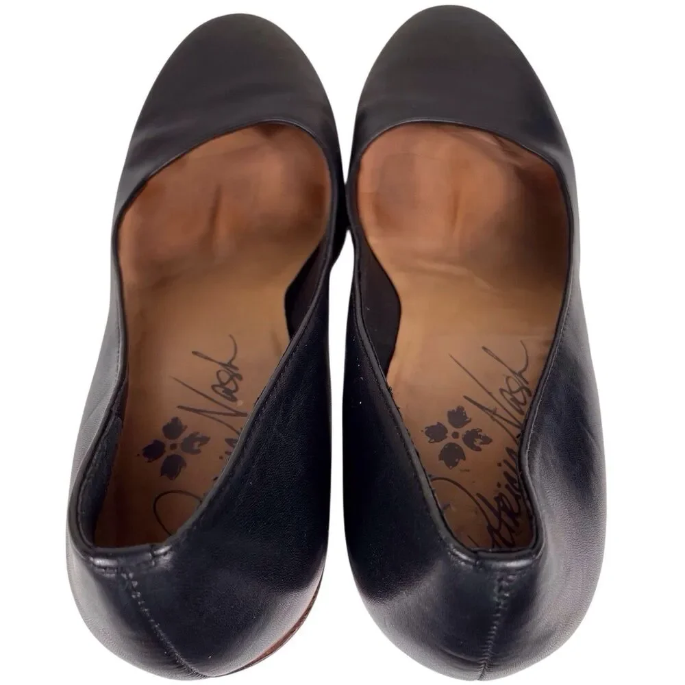 Patricia Nash Anita Black Leather Block Heel Pumps Size 7 Almond Toe